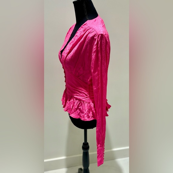 ROTATE Birgerchristensen Fushia long sleeve button v neck top - Picture 6 of 9